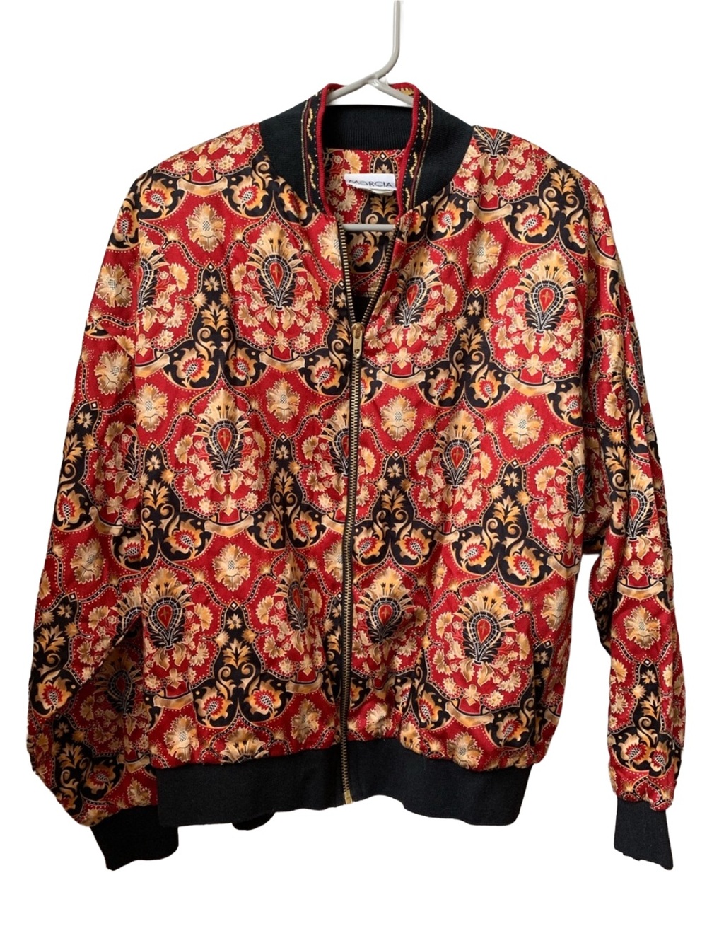 MARCIA Women’s Red Black Gold Long Sleeve Lined Zip Front Jacket